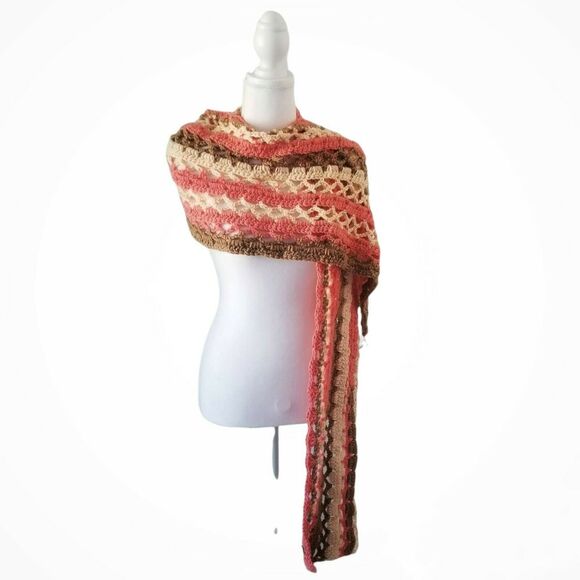 Handmade Stole Crochet peach, brown and beige - Picture 1 of 5